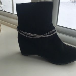 Black Suede Boot with Rhinestone Wrap